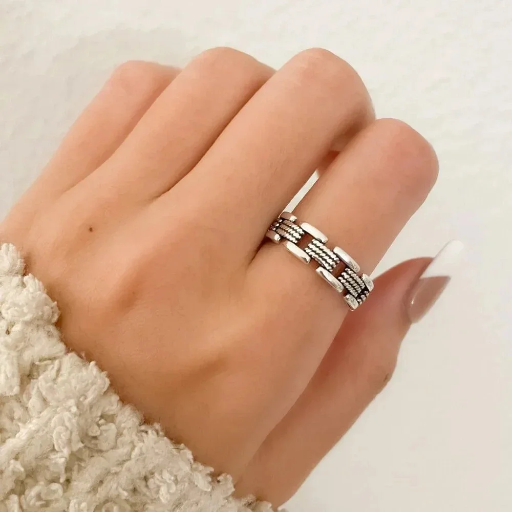 925 Sterling Silver Minimalist Ring Curb Chain Ring Chain Link Ring Dainty Ring